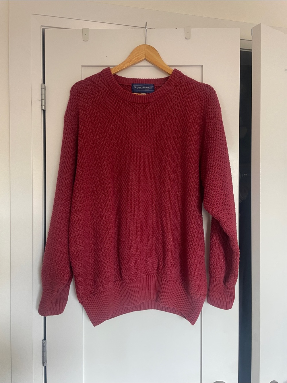 Gieves & Hawkes Textured Cotton Crewneck Sweater in Deep Wine Red